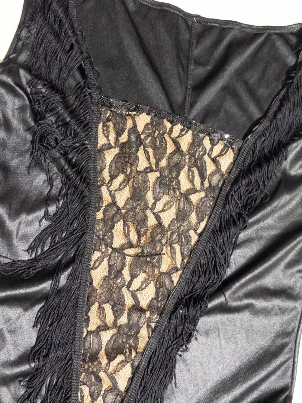 Vintage Black and Tan Fringe Dance Costume With Lace and Pleats - Picture 5 of 10